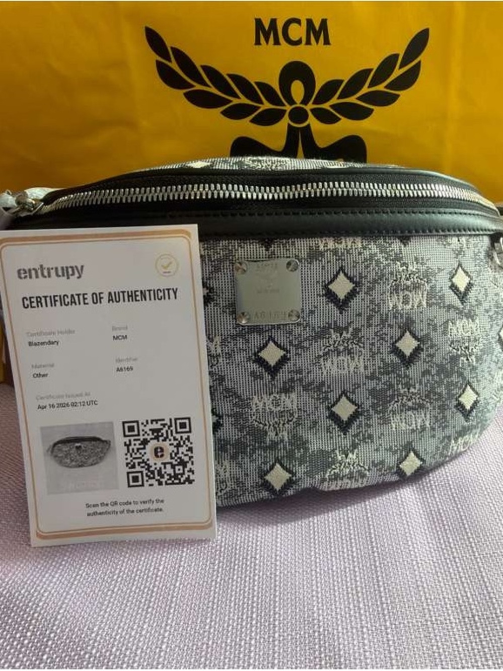 MCM Silver and Black Monogram Crossbody Belt Bag